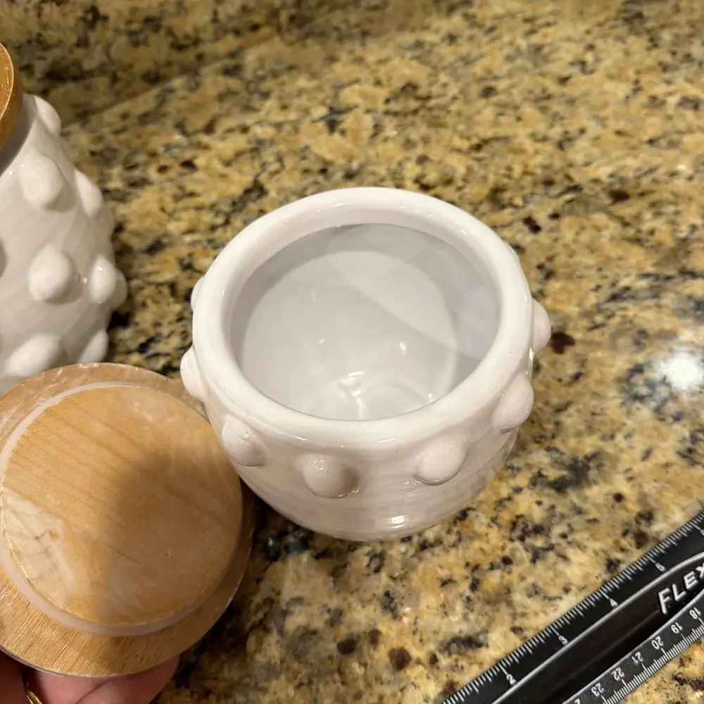 Mud Pie Raised Dotted Canister Set of 3 White Wood Farmhouse Cottage Cottagecore